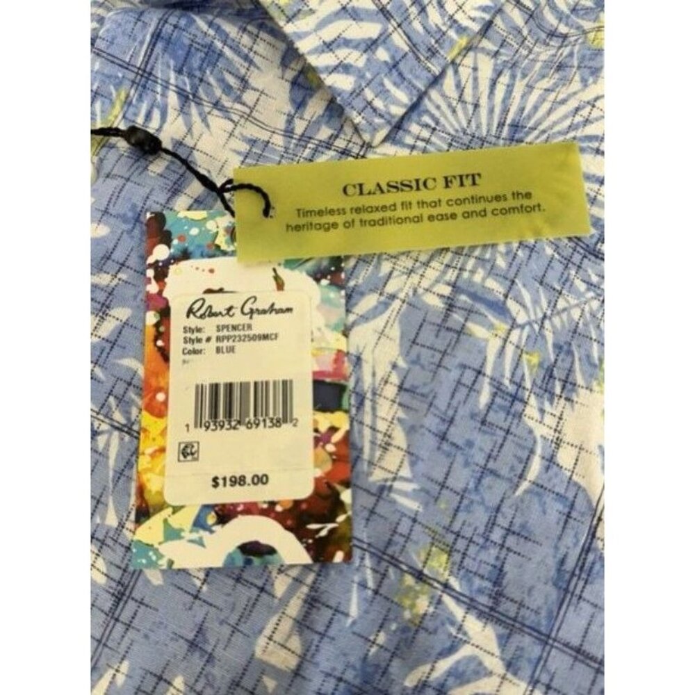 Robert Graham Spencer Floral Tropical‎ Leaf Blue White S/S Shirt Men's S NEW - Picture 5 of 10